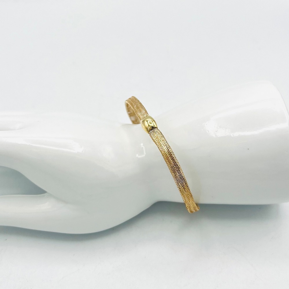 Italian 14K Yellow Gold Mesh Bangle Bracelet Italy Stretch Woven Bead 1.28g